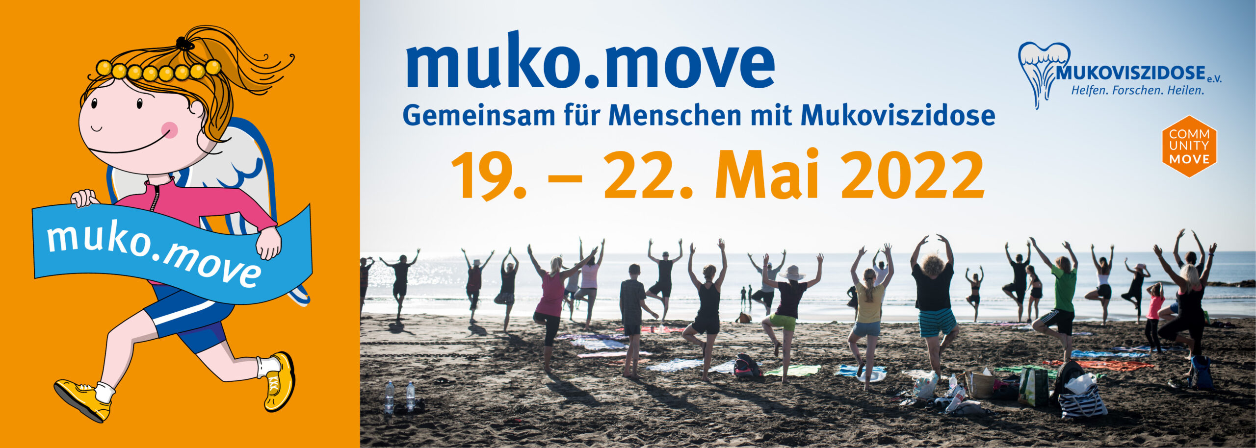 Menschen beim Sport am Strand: muko.move – Gemeinsam für Menschen mit Mukoviszidose