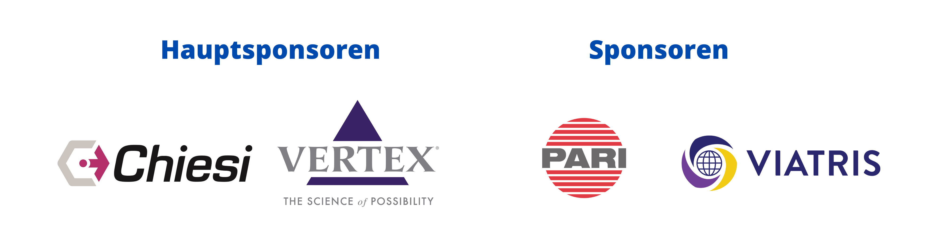 Logo Chiesi GmbH, Logo Vertex Pharmaceuticals (Germany) GmbH, Logo Pari Pharma GmbH, Logo Mylan Germany GmbH (A Viatris Company)